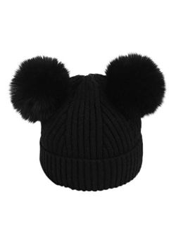 Baby Winter Hat Unisex Infant Toddler Kids Boys Girls Knited Woolen Hat Cute Double Pom Pom Warm Headgear Beanies Caps