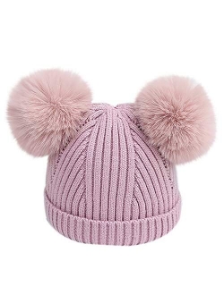 Baby Winter Hat Unisex Infant Toddler Kids Boys Girls Knited Woolen Hat Cute Double Pom Pom Warm Headgear Beanies Caps