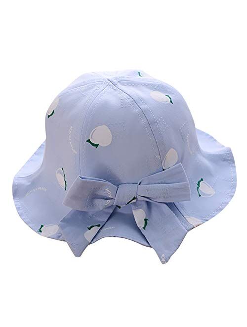 JZYZSNLB Sun hat Kids Baby Bucket Hat 2021 Spring Summer Bow Fruit Printed Sun Princess Protection Bucket Hat Kids Sunscreen Cap Fisherman Hat (Color : Pink, Size : One S