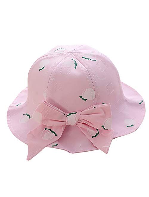 JZYZSNLB Sun hat Kids Baby Bucket Hat 2021 Spring Summer Bow Fruit Printed Sun Princess Protection Bucket Hat Kids Sunscreen Cap Fisherman Hat (Color : Pink, Size : One S