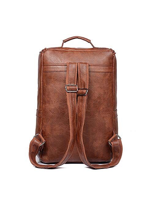 Vegan Leather Backpack Slim Vintage Laptop Backpack for Men Women,Travel Brown Water Resistant Brown College School Bookbag Weekend Daypack Bag.