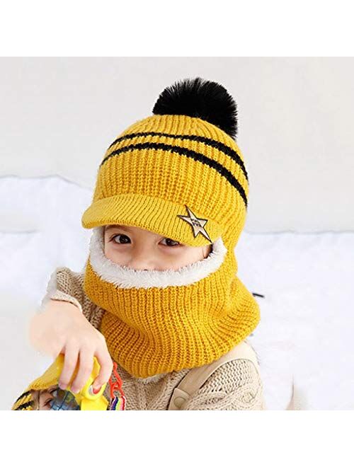 PDGJG Winter Hat New Beanie Hats Ball Earmuff Hat Warm Fleece Lining Caps for Kids Face Collar Caps Girls Baby Hats (Color : D)