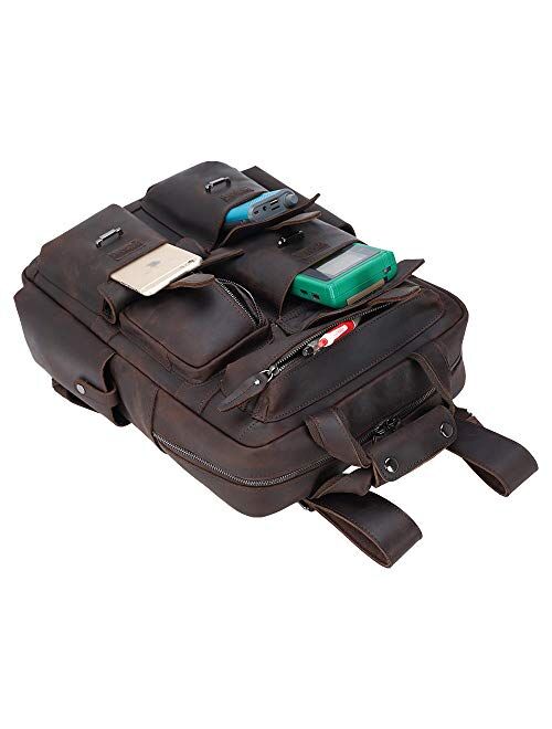 TIDING Vintage Leather Backpack 15.6 Inch Laptop Bag Multi Pockets School Travel Daypack for Men