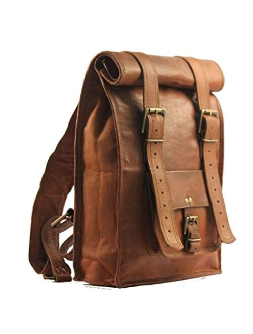 Urban Dezire Men's Leather Vintage Roll On Laptop Backpack Rucksack