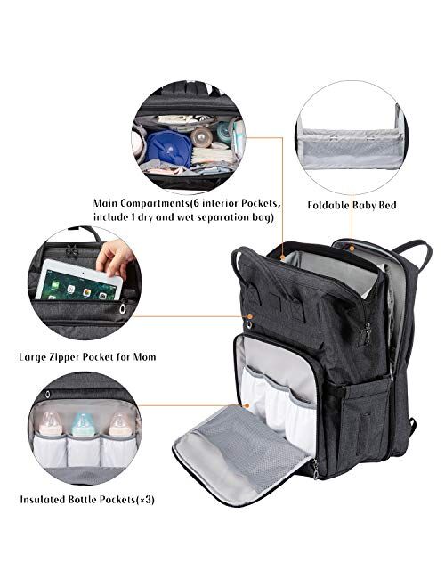 LOVEVOOK Foldable Baby Bed Backpack,Diaper Bag Changing Station,Waterproof,Portable Crib