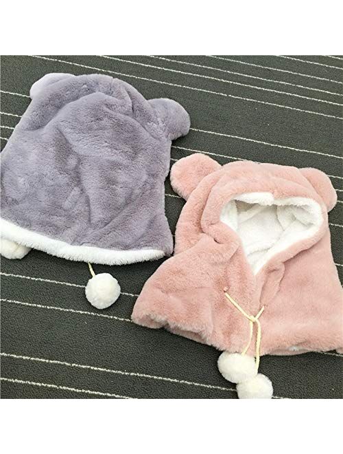 AYDQC Winter Baby Hat with Hood Scarf Cute Bear Ear Ball Warm Plush Kids Baby Hat Cap for Boys and Girls Children Hat (Color : E)