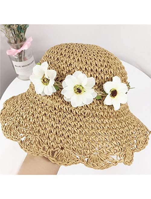 Handmade Crochet Baby Girl Hat Sun Hats for Kid Beach Straw Hat Summer Hat for Baby