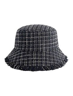 KDB Autumn and Winter New Warm Fisherman hat Girl, Plaid Hair Side Basin hat Couple Shopping Tide