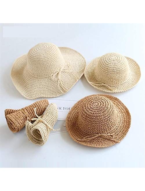 XINGYAO Summer hat 2021 New Girls Sun Hat Kids Summer Hat Big Brim Beach Cap Foldable Breathable Summer Parent-Child Hat (Color : 0210beige, Size : Kids51 53CM)