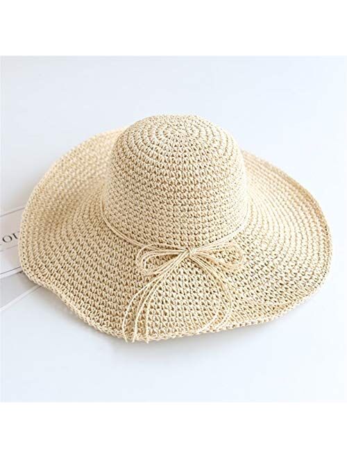 XINGYAO Summer hat 2021 New Girls Sun Hat Kids Summer Hat Big Brim Beach Cap Foldable Breathable Summer Parent-Child Hat (Color : 0210beige, Size : Kids51 53CM)