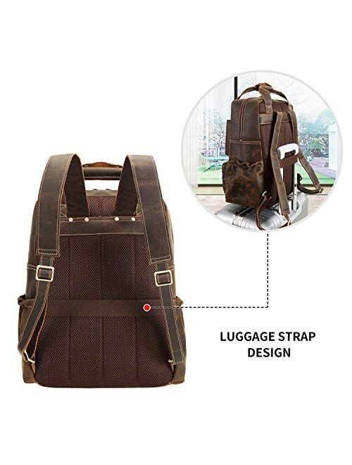 Polare Full Grain Italian Leather 17.3‘’ Backpack Laptop Bag Daypack For School Outdoors Travel Fits 15.6'' Laptop