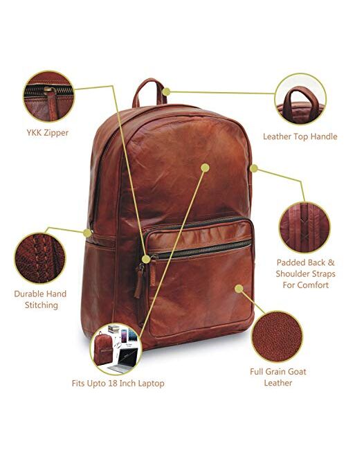 Leather Backpack For Men Women Laptop Bag Water Resistant Casual Daypack Knapsack College Bookbag Comfortable Lightweight Travel Backpack By Handmade World