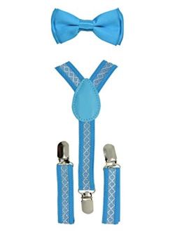 Baby Toddler Kids Children Boys Girls Y-Back Elastic Suspender & Bow Tie Plain Or Design Set