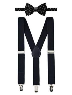 Retreez Boy's Suspender Bow Tie Set Modern Mini Polka Dots Pre-Tied Bow Tie