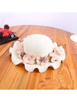 TWDYC Girls New Hats New Straw Baby Sun Hat with Flowers Kids Summer Hat Wave Brim Sunbonnet Straw Hat (Color : A)