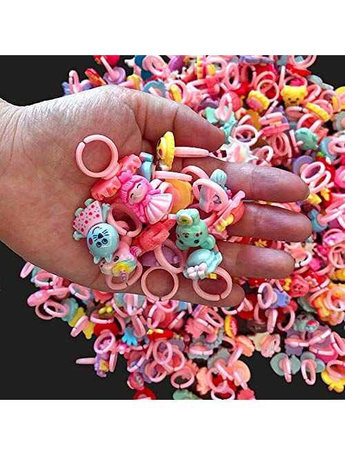 SUKPSY 50 Pcs Adjustable Cartoon Ring Mix Color Random Shape Candy Flower Animal Bow Ring for Party Favors