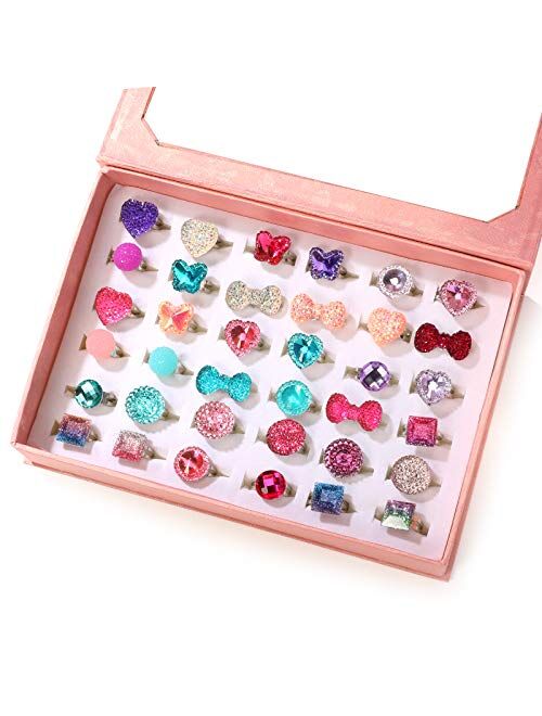 Jewelry Adjustable 36PCS Cute Little Girl Jewel Unicorn Rings in Box Set Girl