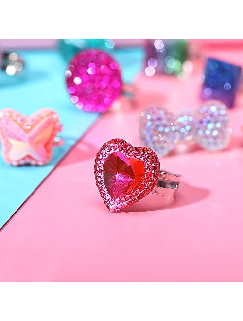 PinkSheep Little Girl Jewel Rings in Box, Adjustable, No duplication, Girl Pretend Play and Dress Up Rings (36 Jewel Ring)