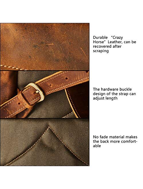 BRASS TACKS Leathercraft Men's Vintage Handmade Full Crazy Horse Genuine Leather Backpack 15.6 inch Laptop Bookbag