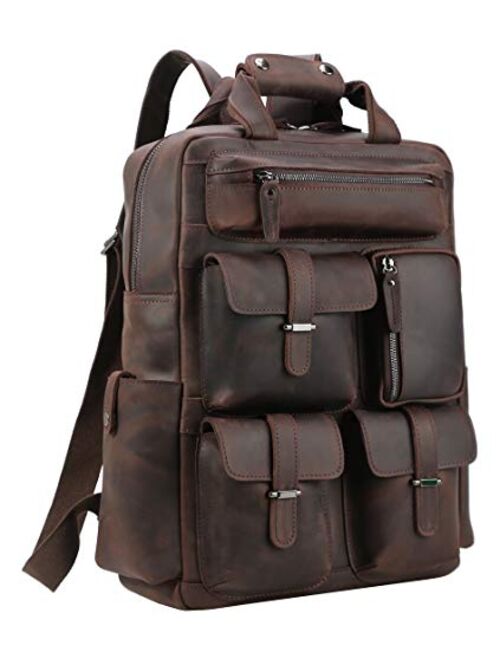 Polare Cowhide Leather Multiple Laptop Backpack Day pack Travel Bag Satchel with YKK Metal Zippers