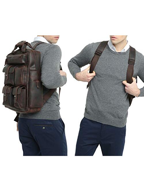 Polare Cowhide Leather Multiple Laptop Backpack Day pack Travel Bag Satchel with YKK Metal Zippers