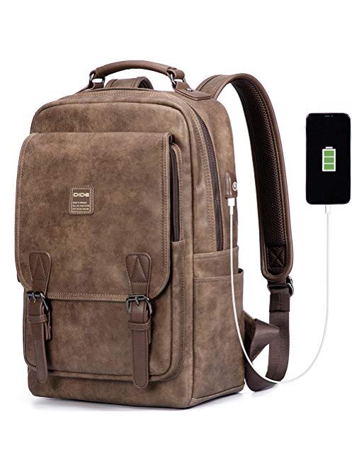Travel Laptop Backpack Vegan Leather Casual Daypacks Fits 15.6 Inch Notebook