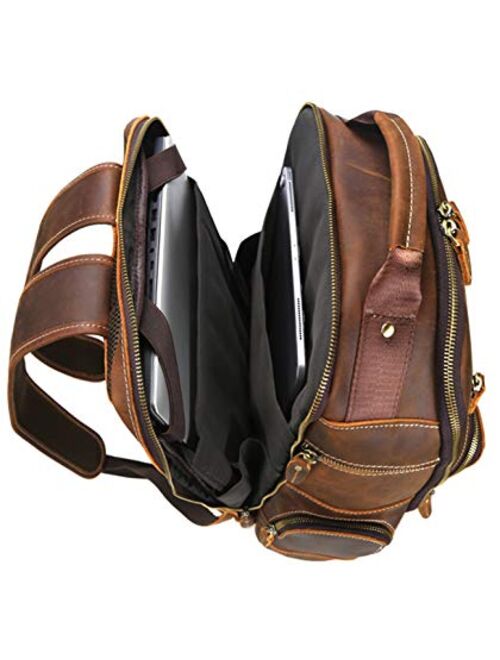 Buy Lannsyne Men's Vintage Full Grain Leather 15.6 Inch Laptop Backpack ...