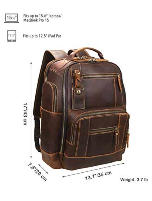 Buy Lannsyne Men's Vintage Full Grain Leather 15.6 Inch Laptop Backpack ...