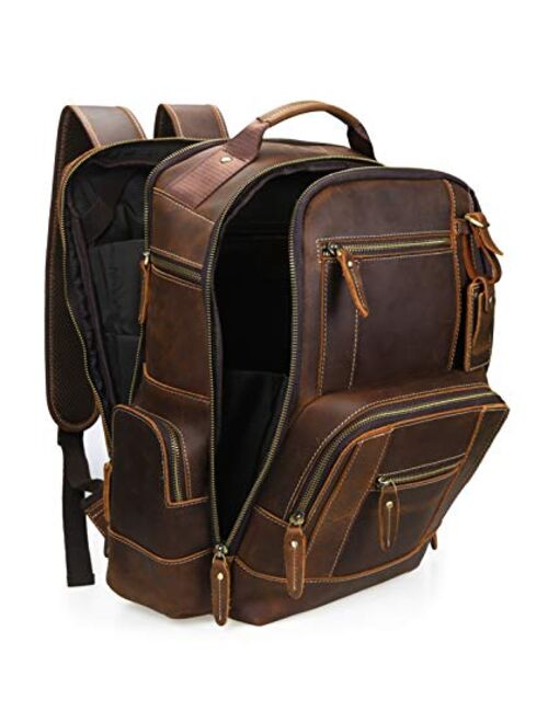 Lannsyne Men's Vintage Full Grain Leather 15.6 Inch Laptop Backpack Camping Travel Rucksack