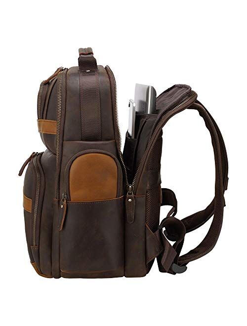 TIDING Men's Vintage Leather Backpack 15.6" Laptop Bag Large Capacity Business Travel Hiking Shoulder Daypacks