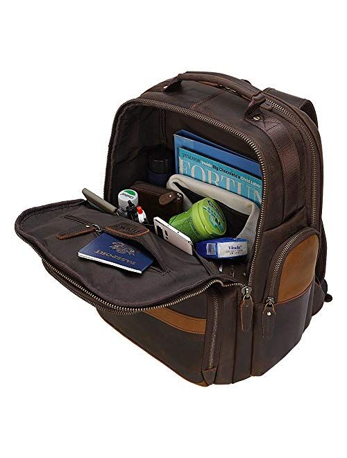 TIDING Men's Vintage Leather Backpack 15.6" Laptop Bag Large Capacity Business Travel Hiking Shoulder Daypacks