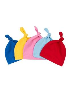 Hat Organic Bamboo Rayon Baby Beanie Cap Super Soft Knot Cap Solid Color Accessories (Color : Blue+red+Yellow+Pink+Blue)