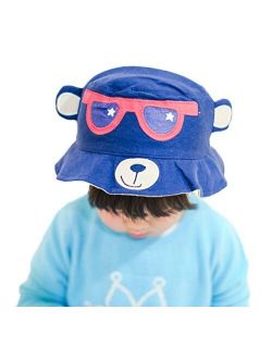 Jixin4you Kids Summer Glasses Bear Outdoor Beach Cotton Bucket Cap Sun Hat Blue