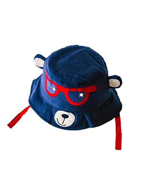 Jixin4you Kids Summer Glasses Bear Outdoor Beach Cotton Bucket Cap Sun Hat Blue