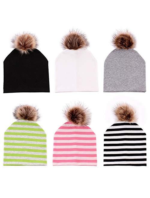 HGDD The New Double-Layer Cotton Pullover hat Baby Raccoon Fox Fur Ball Children Cap (Color : Pink)