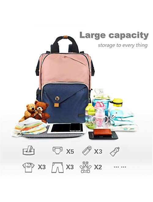 Hap Tim Diaper Bag Backpack,Large Capacity Travel Back Pack Maternity Baby Nappy Changing Bags, Double Compartments with Stroller Straps,Waterproof,Grey Black(US7340-GB)