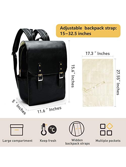 Leather Diaper Bag Backpack by miss fong, Travel Backpack Bookbag Maternity Bag with Chaning Pad, Fit in 14/15.6 Inch Computer Business Backpacks for Women Men(Brown)