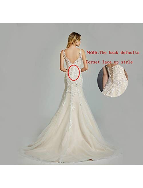 Special Bridal Women's Lace Wedding Dress Mermaid Bride Dress V-Neck Bridal Gown