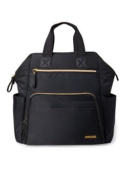 Diaper Bag Backpack: Mainframe Large Capacity Wide Open Structure with Changing Pad & Stroller Attachement, Black with Gold Trim