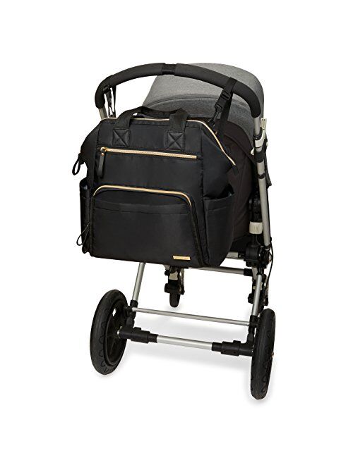 Skip Hop Diaper Bag Backpack: Mainframe Large Capacity Wide Open Structure with Changing Pad & Stroller Attachement, Black with Gold Trim