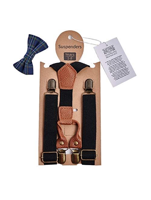 Gaulbay Child Kids Suspender Bowtie Sets 4 Clips Y Shape Adjustable Suspender with Bowties, Idea Gift for Boys and Girls-Black