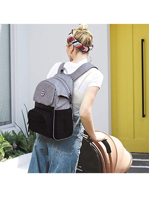Diaper Bag Backpack, Sunup Baby Travel Nappy Back Pack, Single-Hand Open Zipper (Gray-Black)