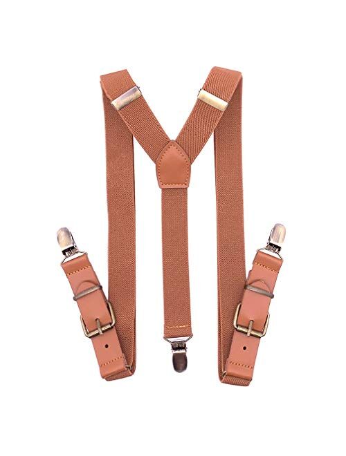 AYOSUSH Kids Suspenders for Boys Baby with 3 Bronze Clips Y Back Vintage Leather
