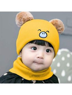 HGDD The and Winter Baby hat Baby Wool Cap Knitted hat Children Winter Scarves Pig Suit a Round Cap (Color : J)