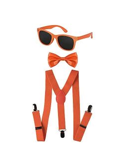 Dress Up America Neon Suspender, Bow-tie, Sunglasses, Accessory Set - Adult and Kids Size Suspenders
