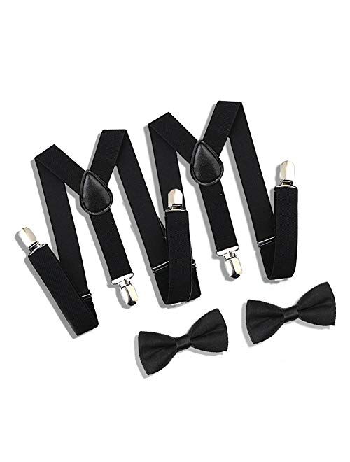 IMEET 1-2PCS Kids Boys Elastic Suspenders and Bow Tie Set for Tuxedo- Navy/Black