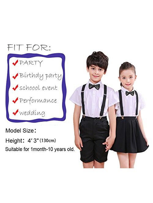 IMEET 1-2PCS Kids Boys Elastic Suspenders and Bow Tie Set for Tuxedo- Navy/Black
