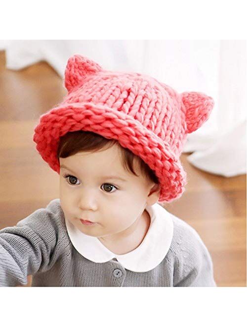 HGDD Children hat Autumn and Winter Warm Hand-Knitted Baby line coarse Wool Cap Influx of Korean Children Baby hat (Color : White)