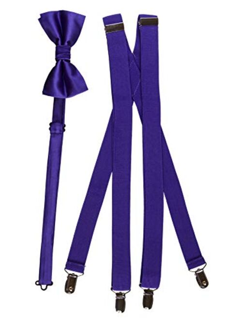 Tuxgear Boys Matching Adjustable Suspender and Bow Tie, Dark Purple, Youths 40” (Dark Purple, Youths 40")