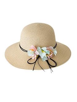 Summer Baby Hat Cap Kids Flower Breathable Hat Straw Sun Hat Kids Hat Boy Girls Hats Sun Protection Beach Hat (Color : Beige)
